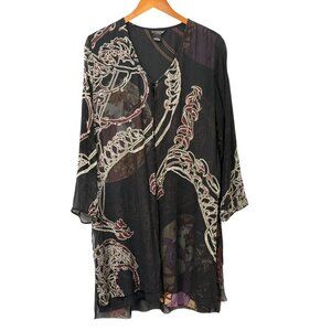 Citron Santa Monica Silk Blend Layered Kimono Topper Long Asian Artsy Art Size L